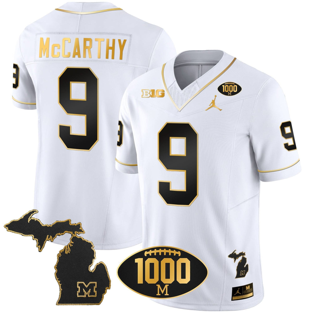 Michigan Wolverines 1000 Wins Patch Gold Jersey V2