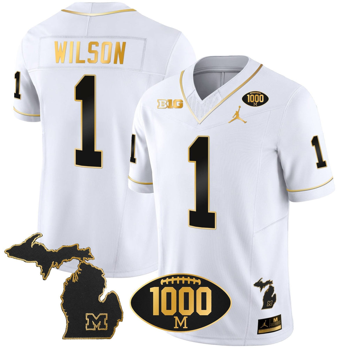 Michigan Wolverines 1000 Wins Patch Gold Jersey V2