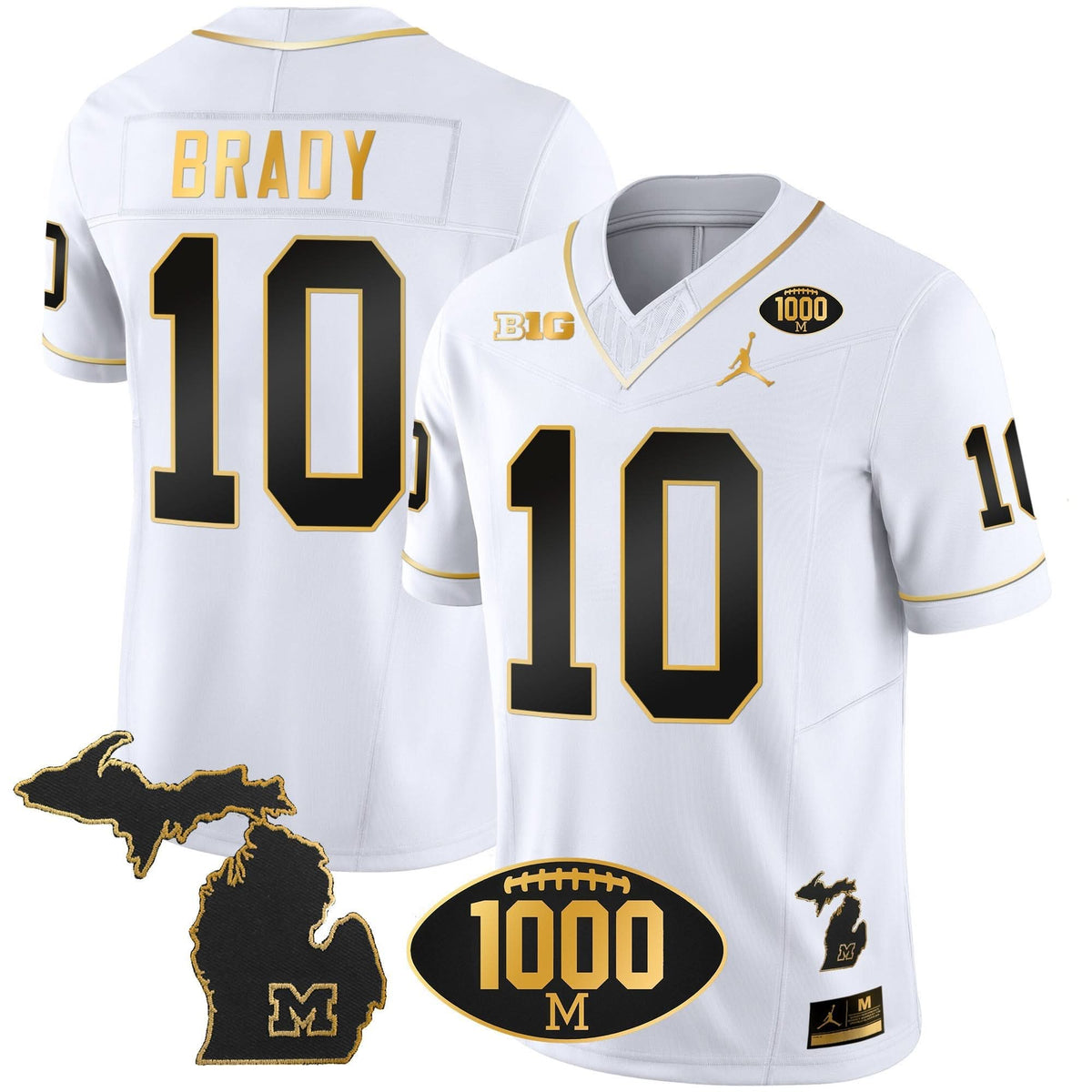 Michigan Wolverines 1000 Wins Patch Gold Jersey V2