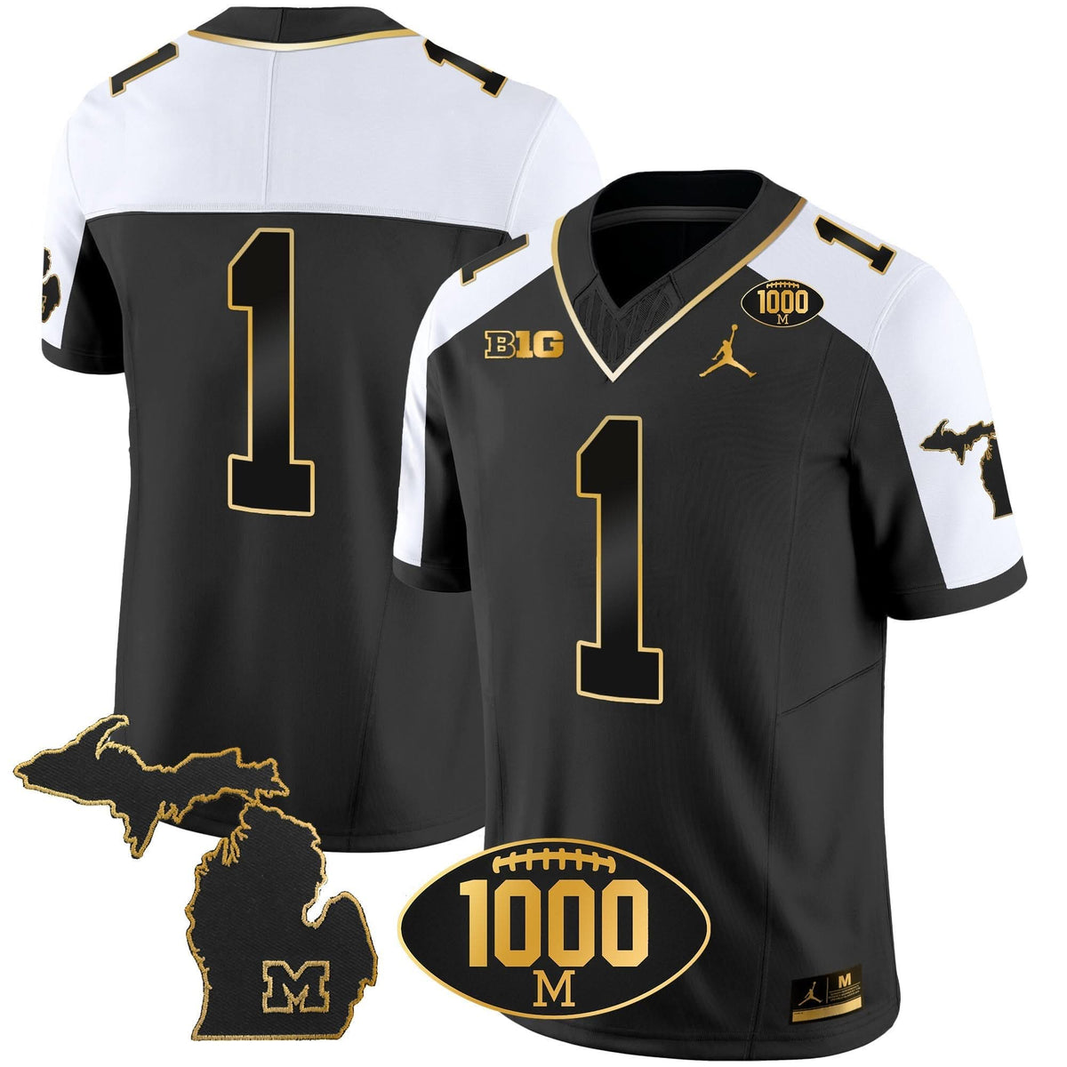 Michigan Wolverines 1000 Wins Patch Gold Jersey V2