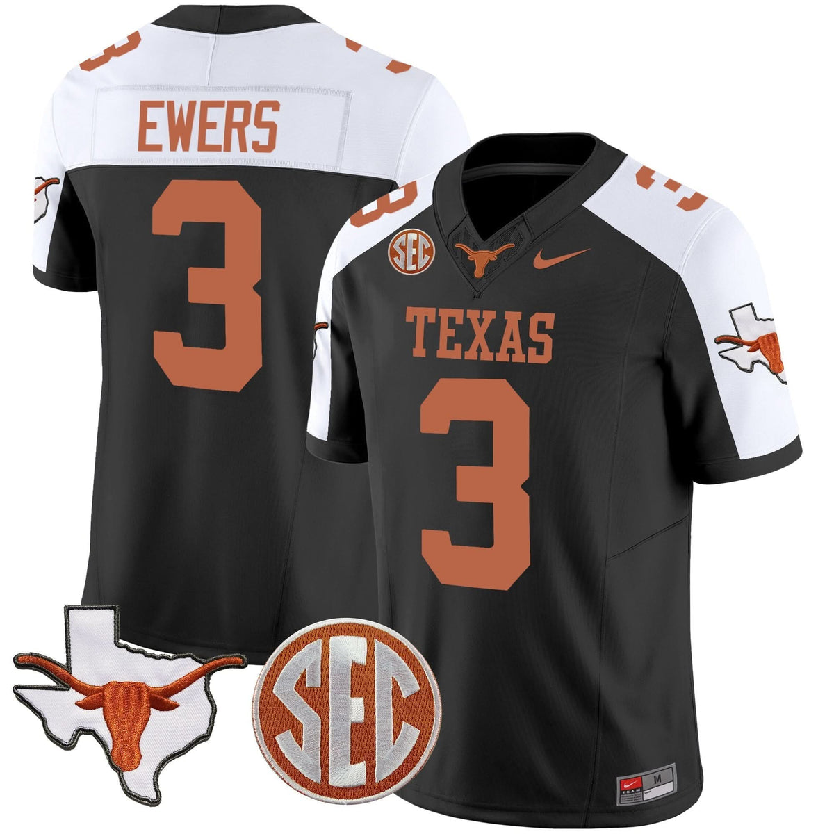 Texas Longhorns State Map & SEC Patch Vapor Jersey V2-Cuztomshoes