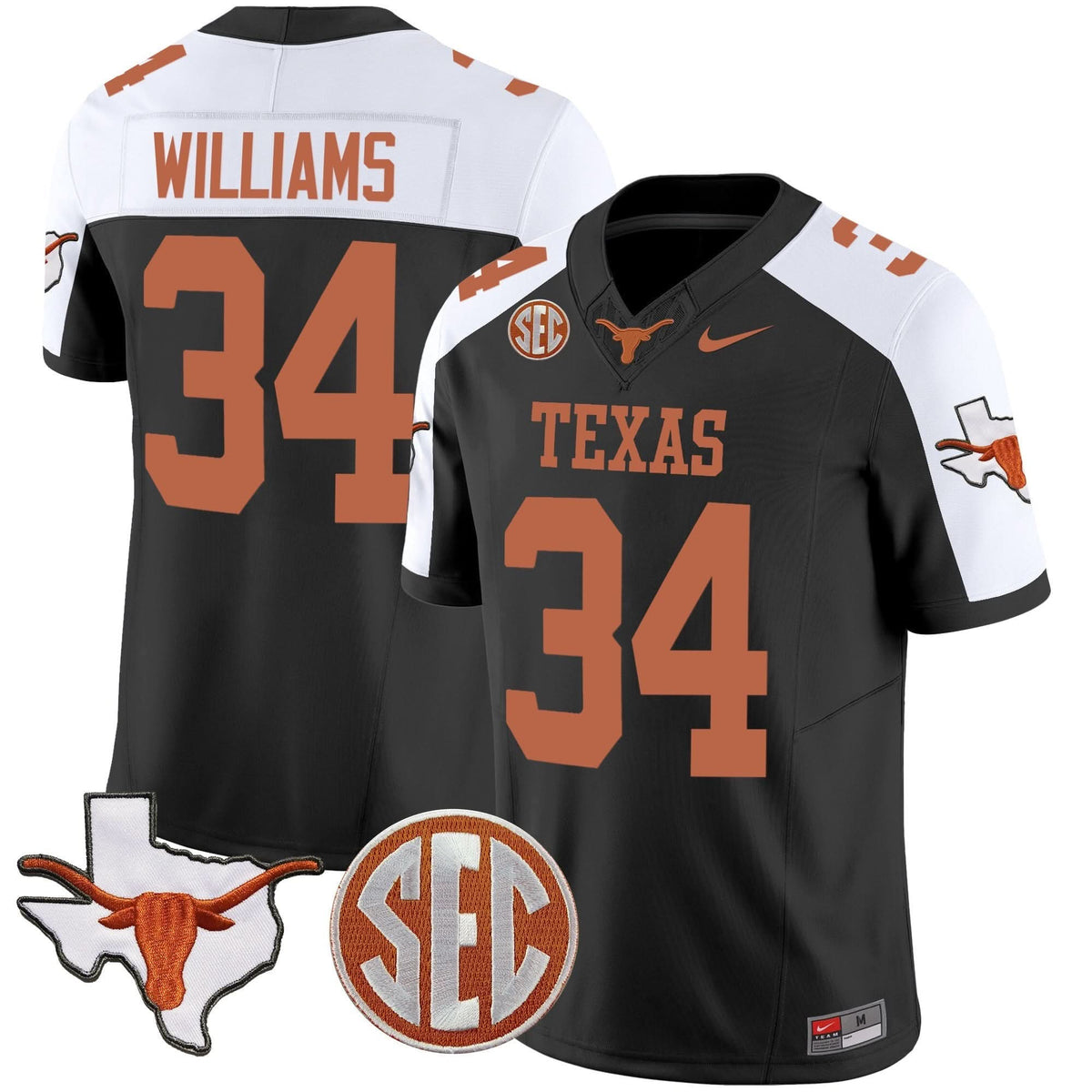 Texas Longhorns State Map & SEC Patch Vapor Jersey V2-Cuztomshoes