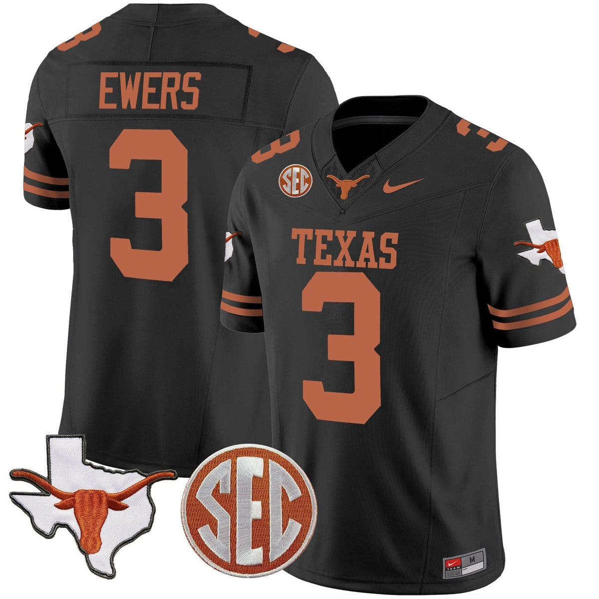 Texas Longhorns State Map & SEC Patch Vapor Jersey V2-Cuztomshoes