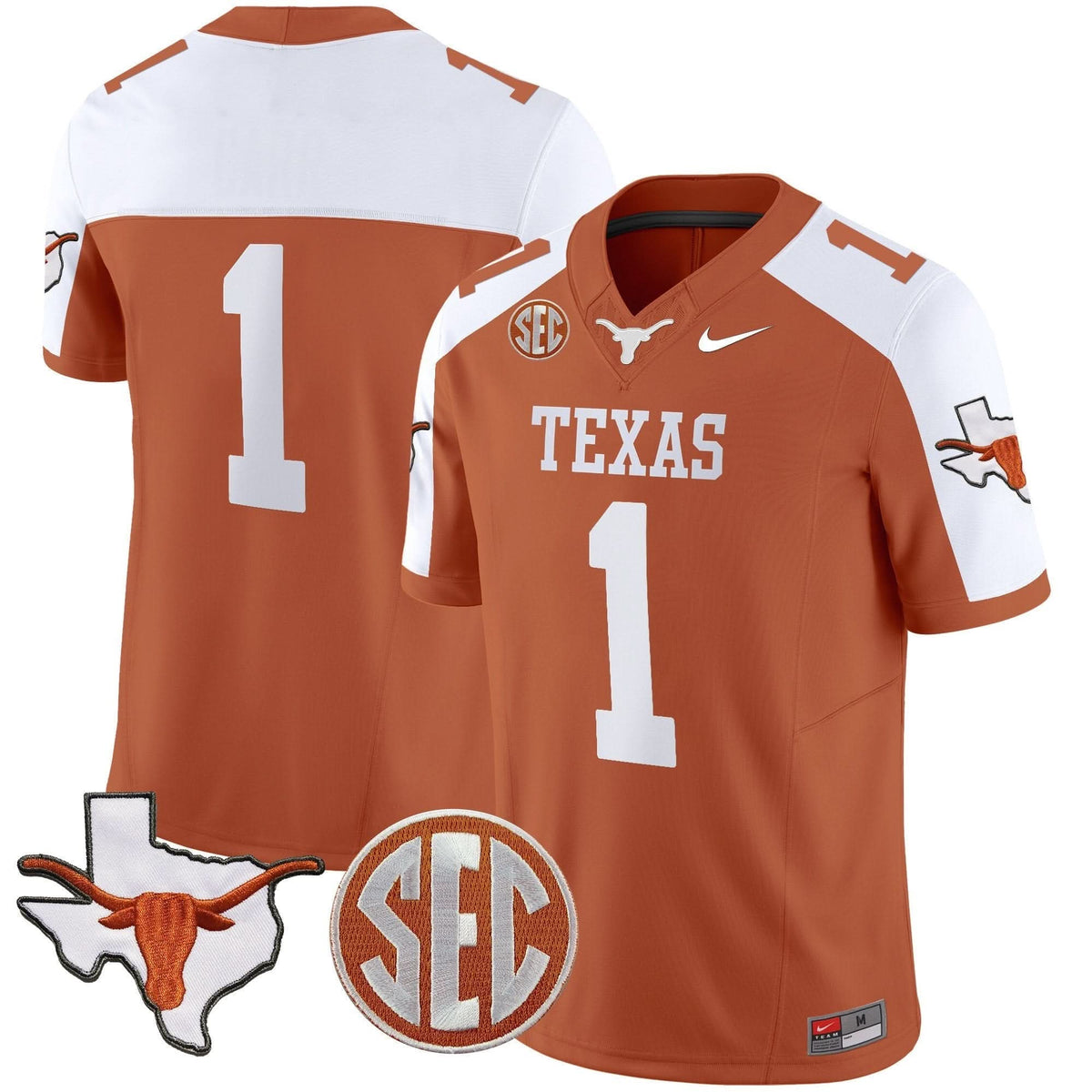 Texas Longhorns State Map & SEC Patch Vapor Jersey V2-Cuztomshoes