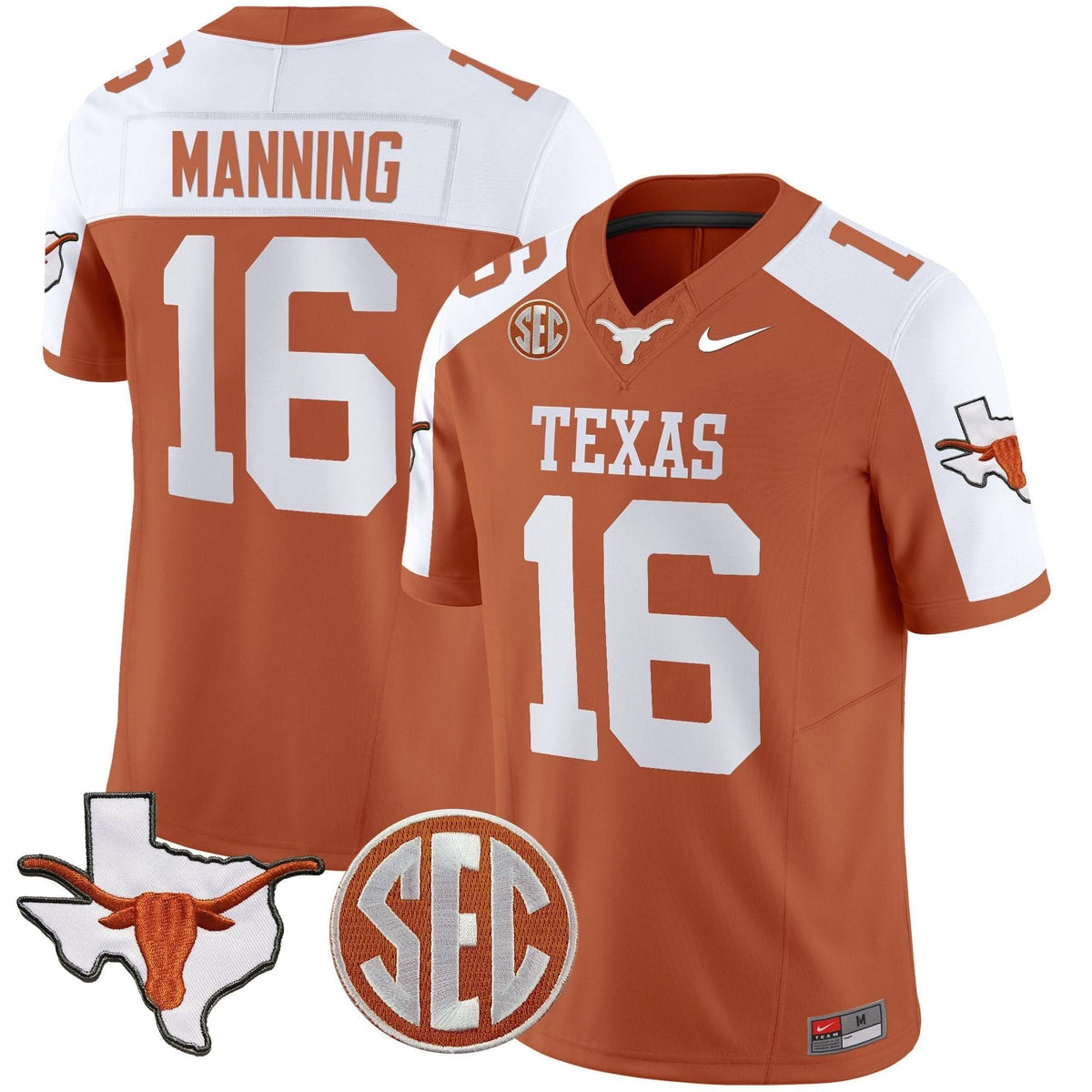 Texas Longhorns State Map & SEC Patch Vapor Jersey V2-Cuztomshoes