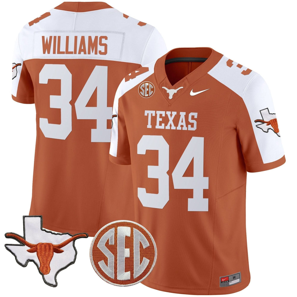 Texas Longhorns State Map & SEC Patch Vapor Jersey V2-Cuztomshoes