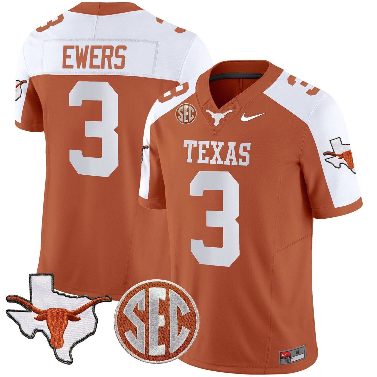 Texas Longhorns State Map & SEC Patch Vapor Jersey V2-Cuztomshoes