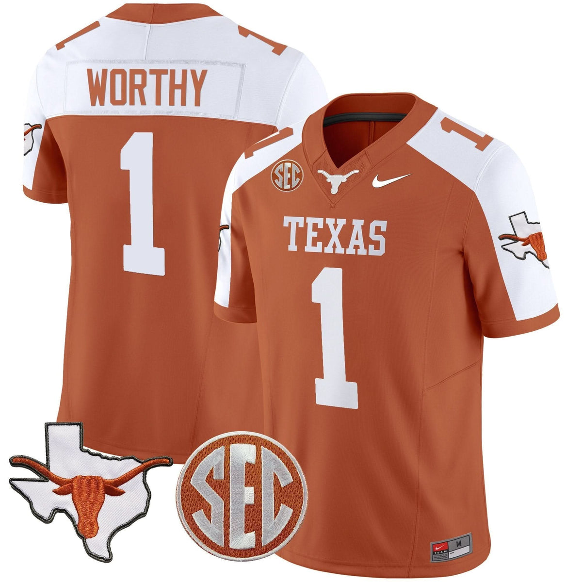 Texas Longhorns State Map & SEC Patch Vapor Jersey V2-Cuztomshoes