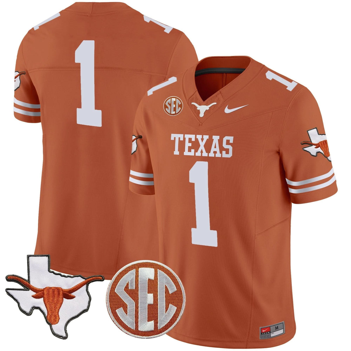 Texas Longhorns State Map & SEC Patch Vapor Jersey V2-Cuztomshoes