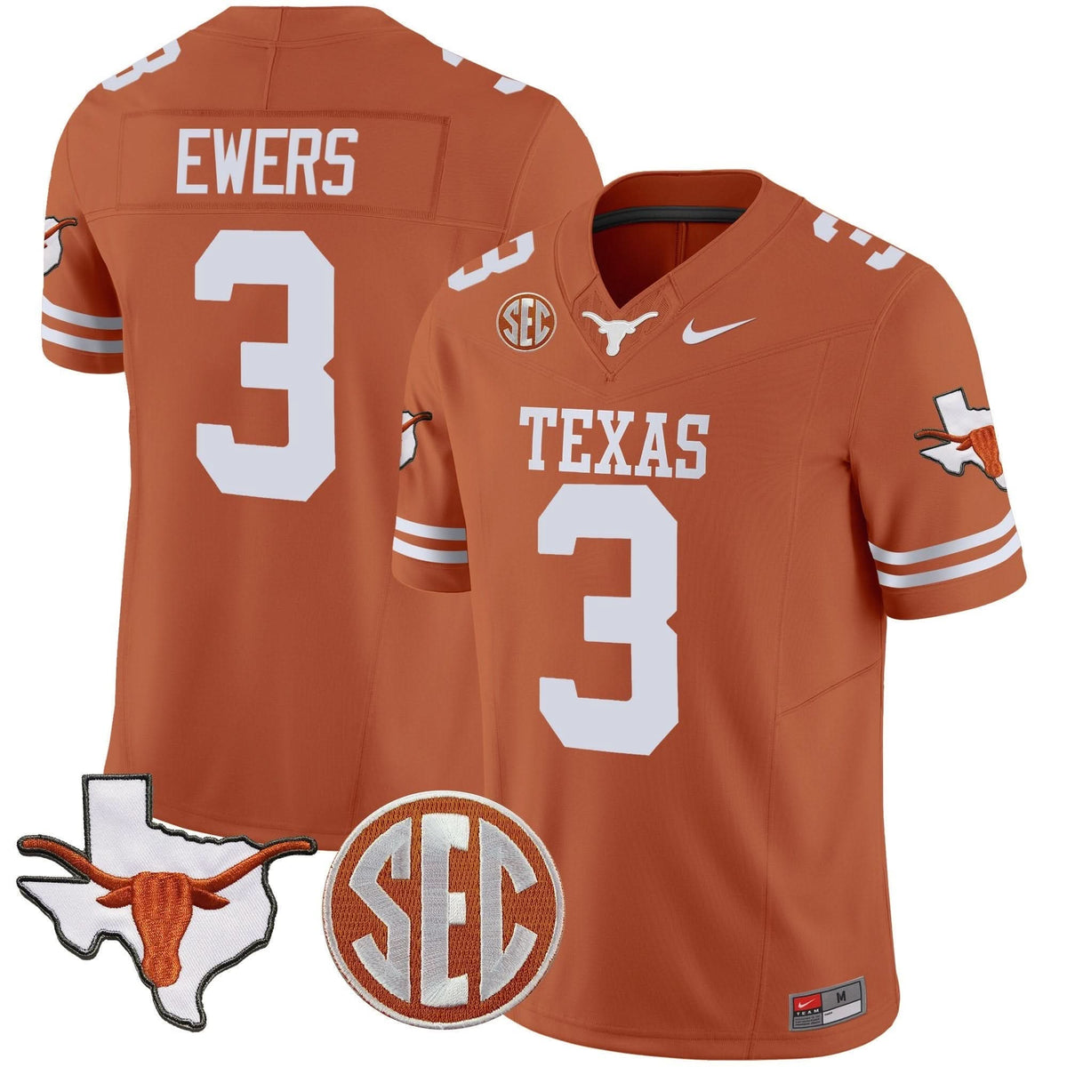 Texas Longhorns State Map & SEC Patch Vapor Jersey V2-Cuztomshoes