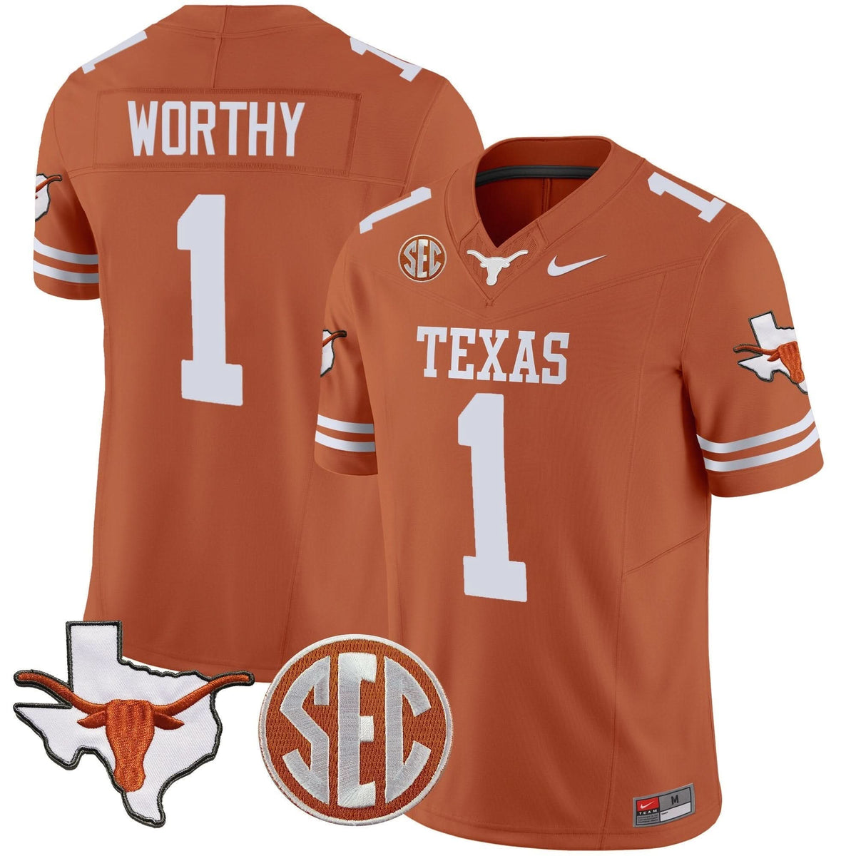 Texas Longhorns State Map & SEC Patch Vapor Jersey V2-Cuztomshoes