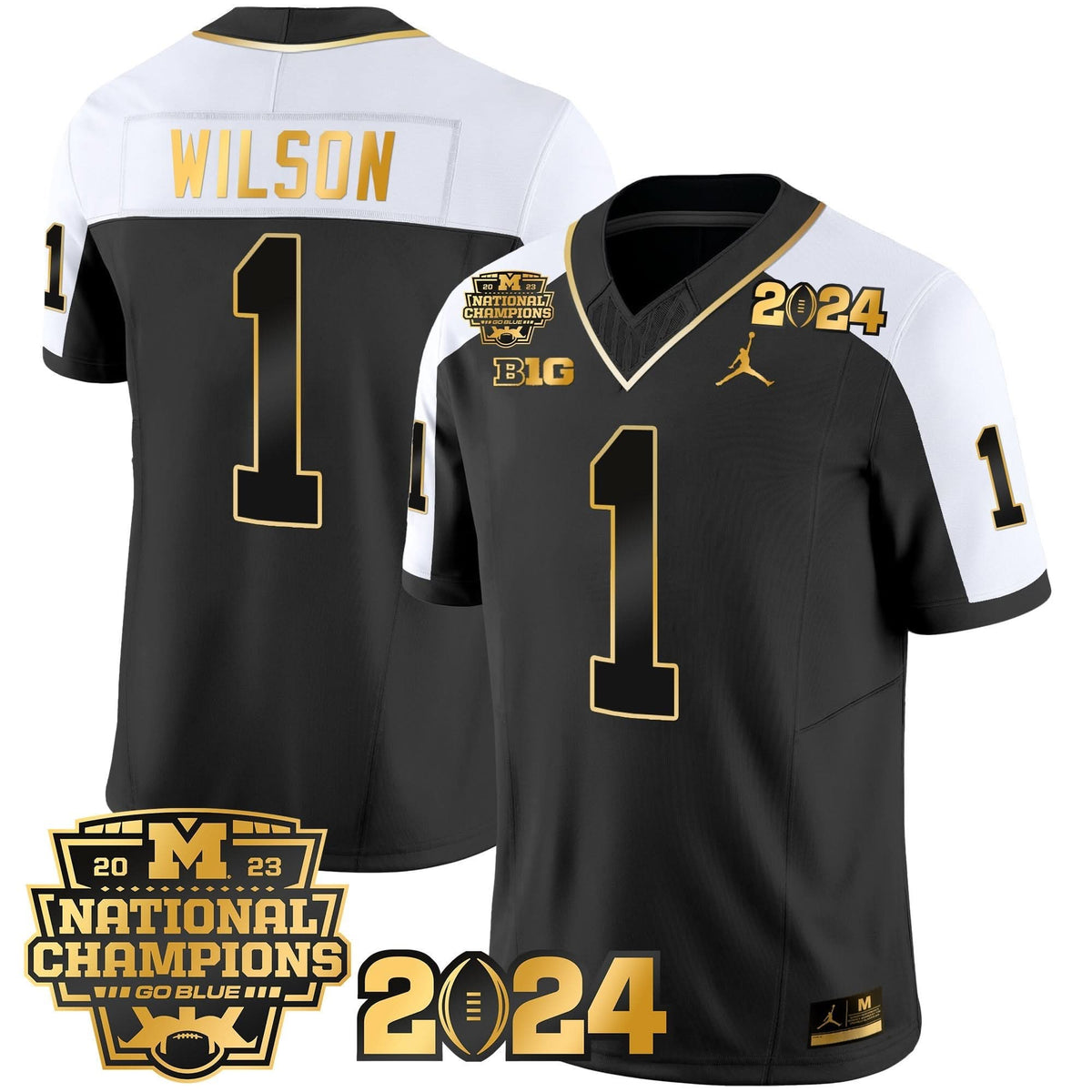 Michigan Wolverines 2023 National Champions Patch Gold Vapor Jersey-Cuztomshoes