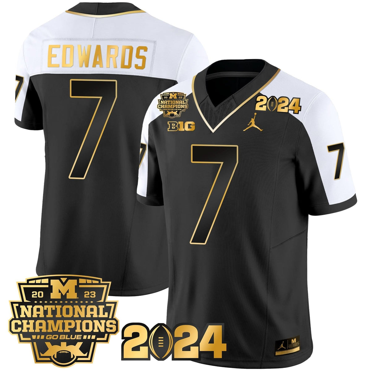Michigan Wolverines 2023 National Champions Patch Gold Vapor Jersey-Cuztomshoes