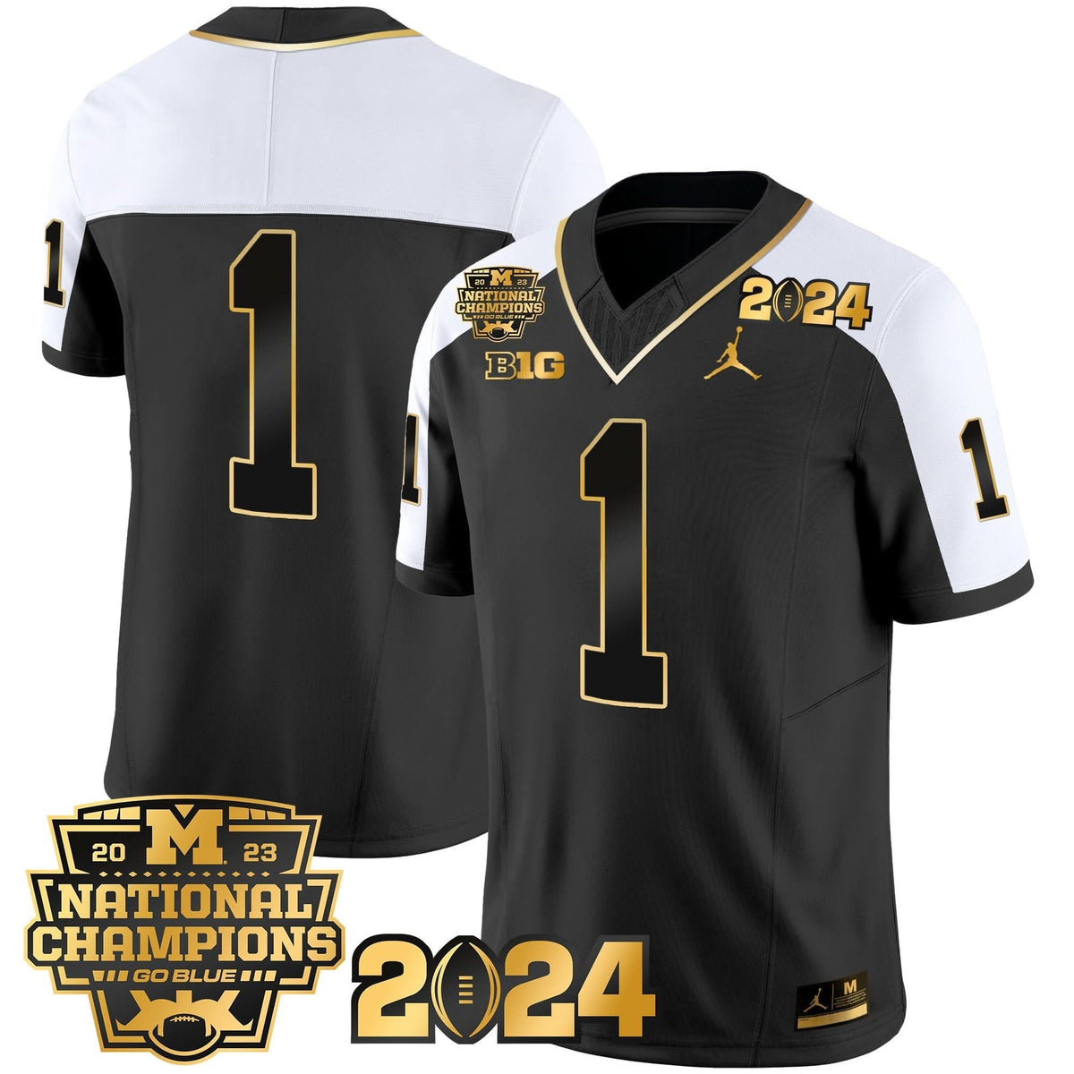 Michigan Wolverines 2023 National Champions Patch Gold Vapor Jersey-Cuztomshoes