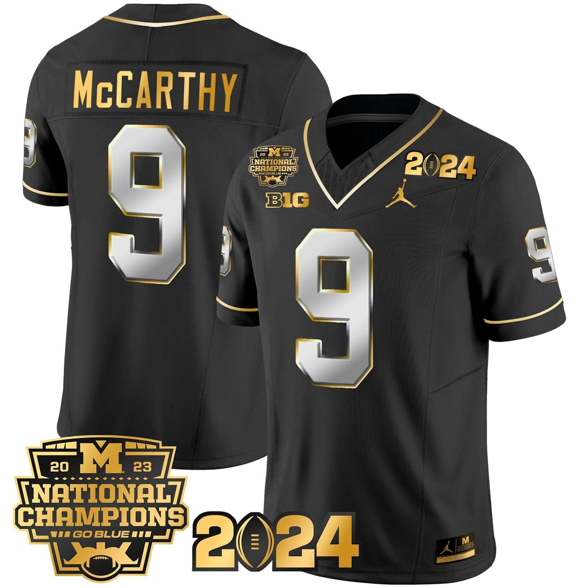 Michigan Wolverines 2023 National Champions Patch Gold Vapor Jersey-Cuztomshoes