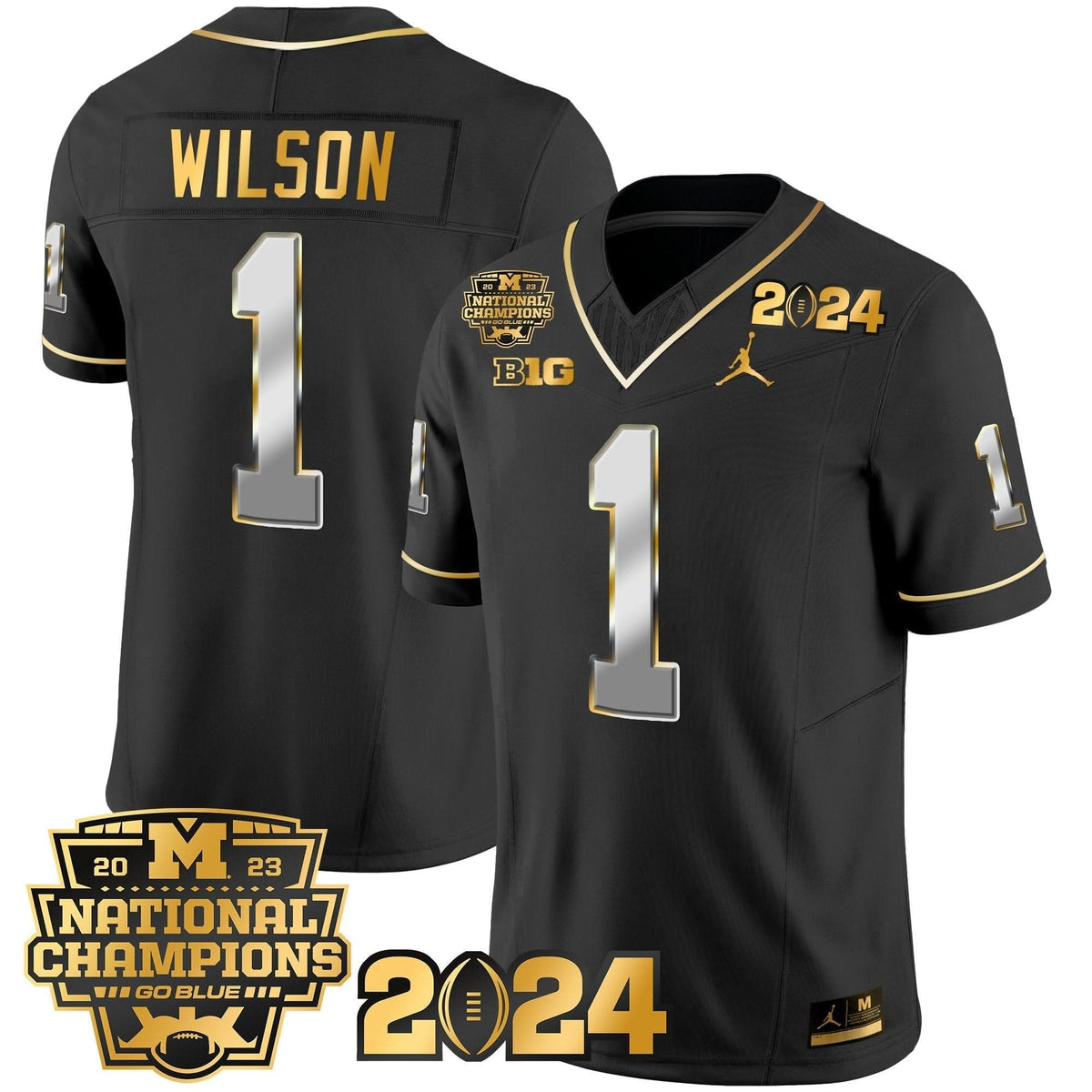 Michigan Wolverines 2023 National Champions Patch Gold Vapor Jersey-Cuztomshoes