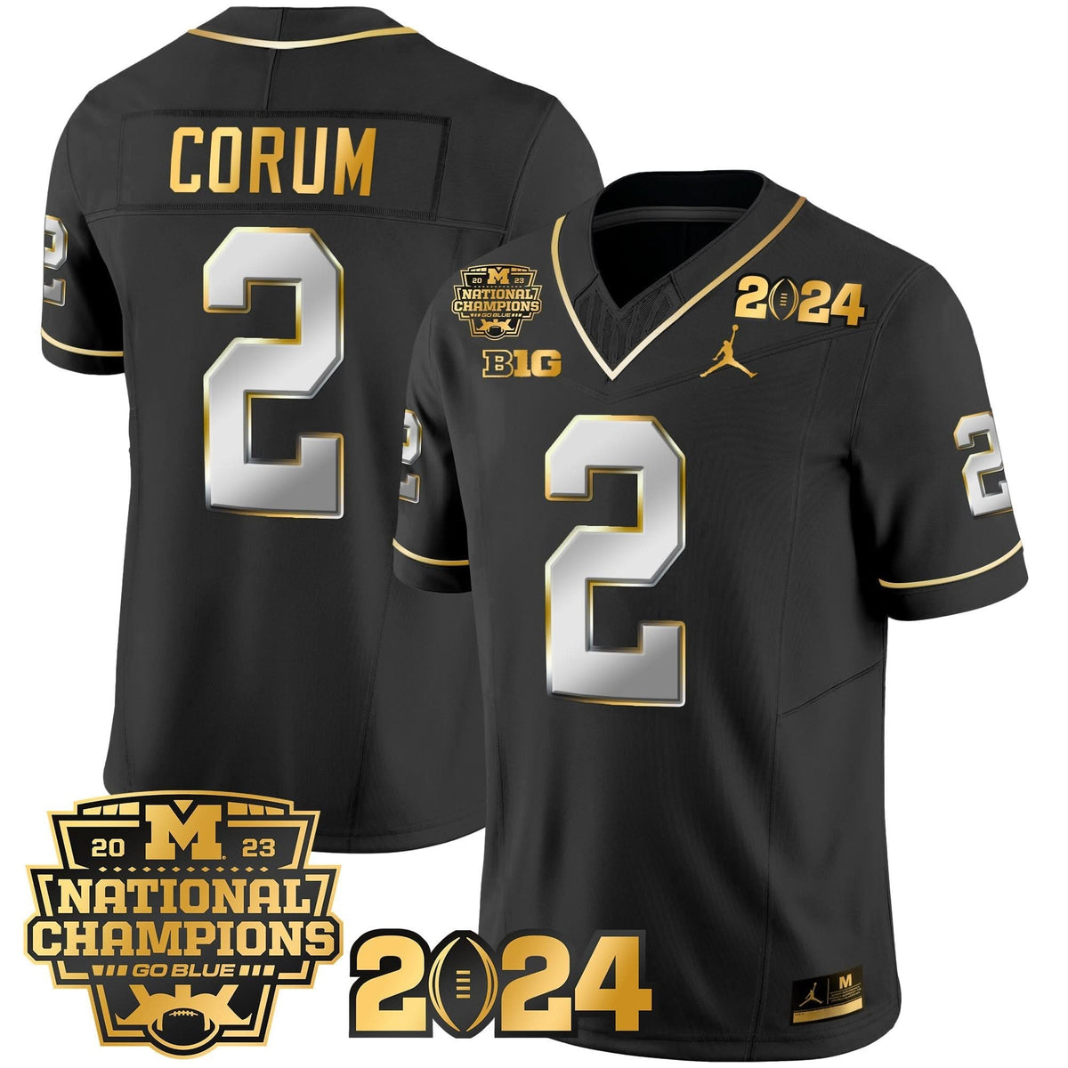 Michigan Wolverines 2023 National Champions Patch Gold Vapor Jersey-Cuztomshoes