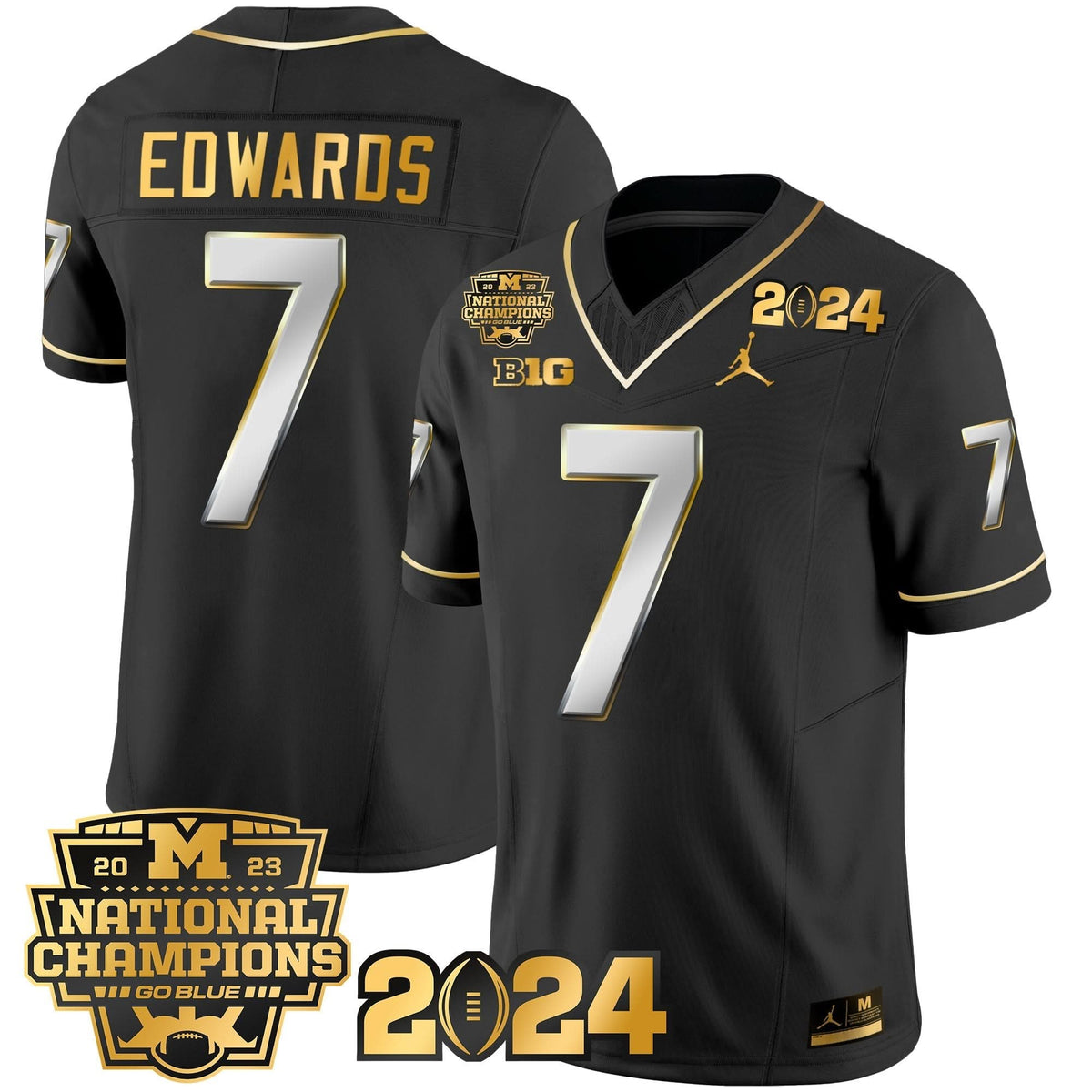 Michigan Wolverines 2023 National Champions Patch Gold Vapor Jersey-Cuztomshoes