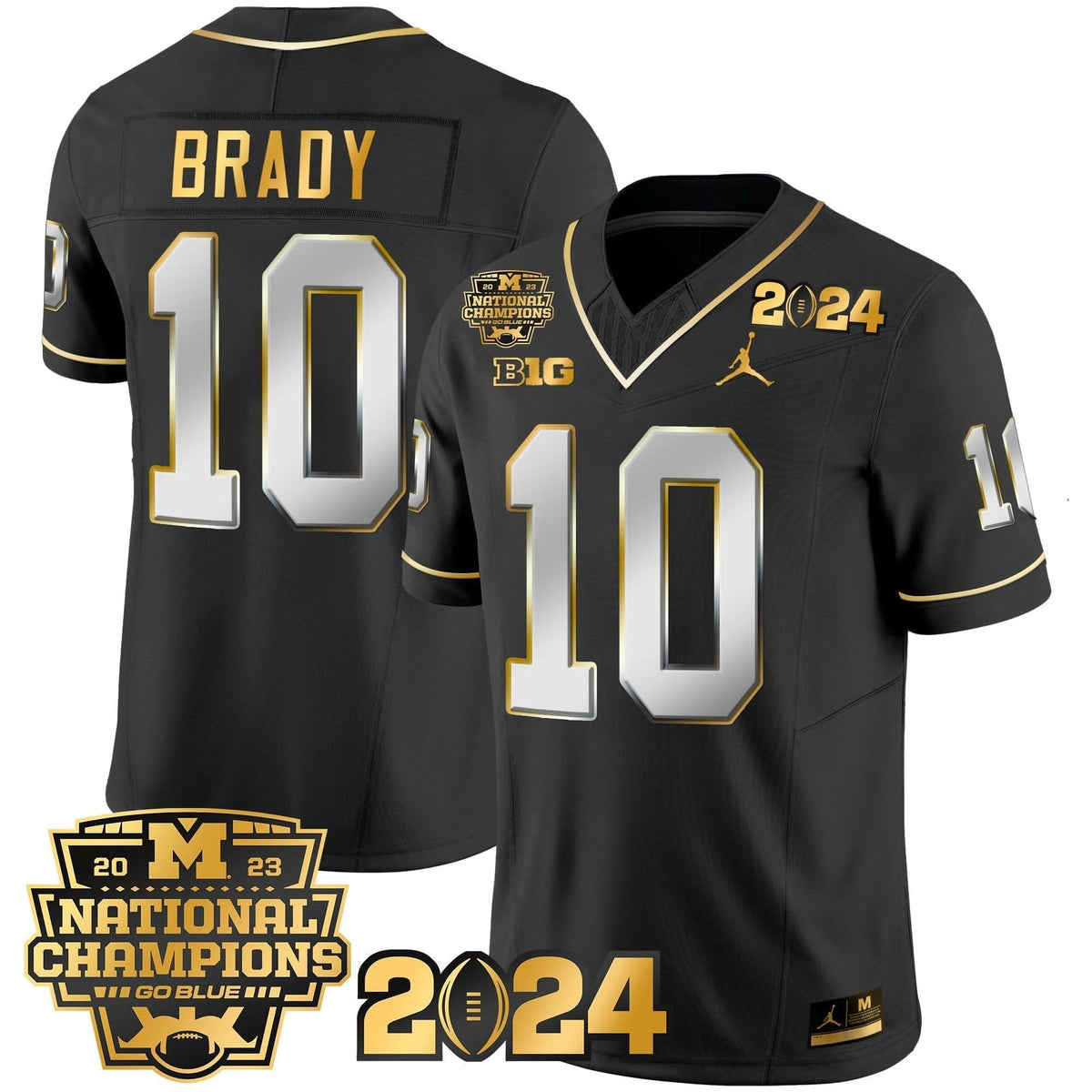 Michigan Wolverines 2023 National Champions Patch Gold Vapor Jersey-Cuztomshoes