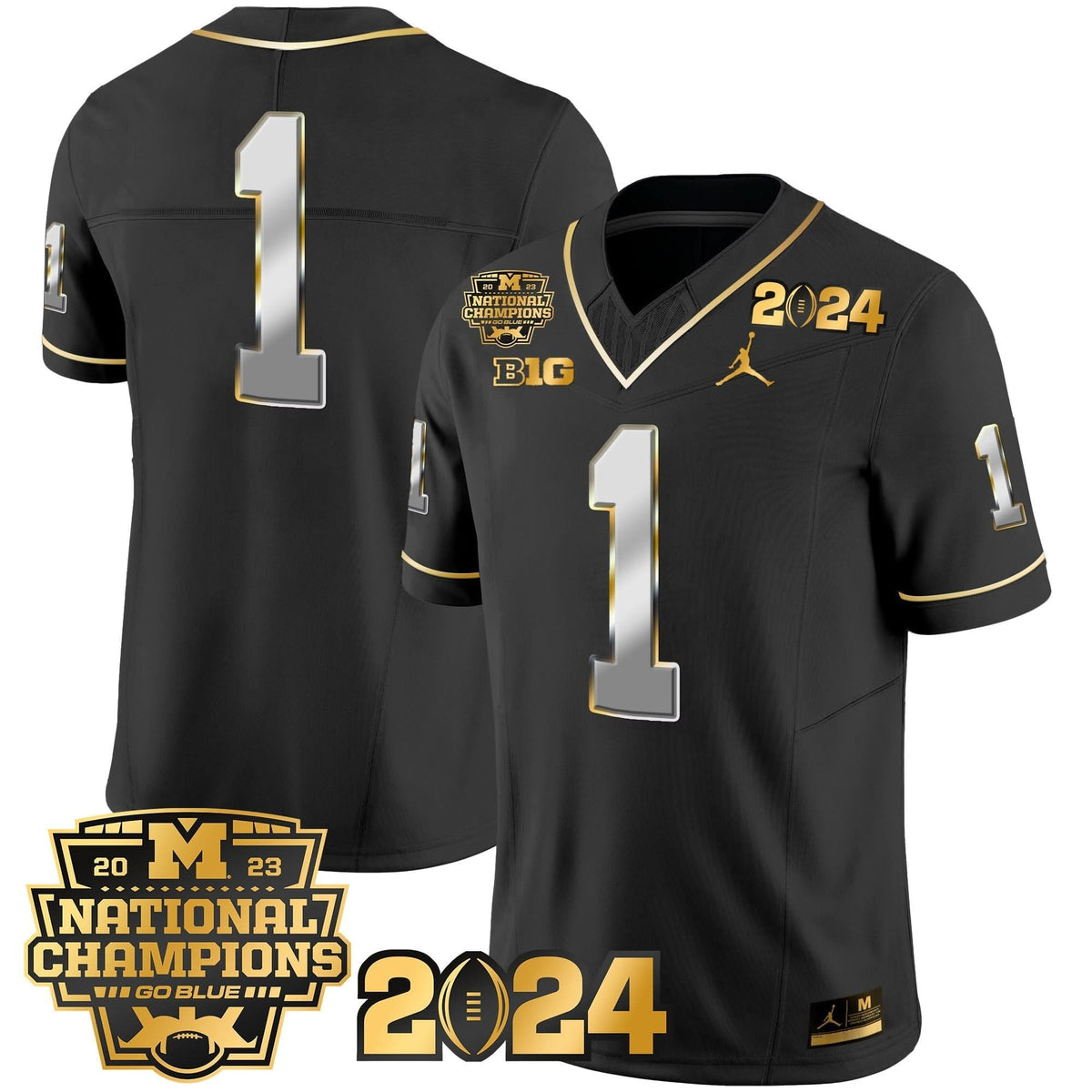 Michigan Wolverines 2023 National Champions Patch Gold Vapor Jersey-Cuztomshoes