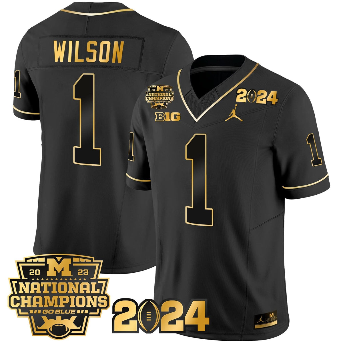 Michigan Wolverines 2023 National Champions Patch Gold Vapor Jersey-Cuztomshoes