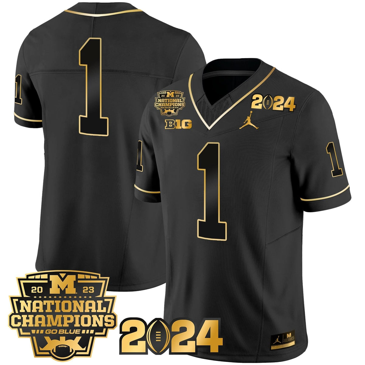 Michigan Wolverines 2023 National Champions Patch Gold Vapor Jersey-Cuztomshoes