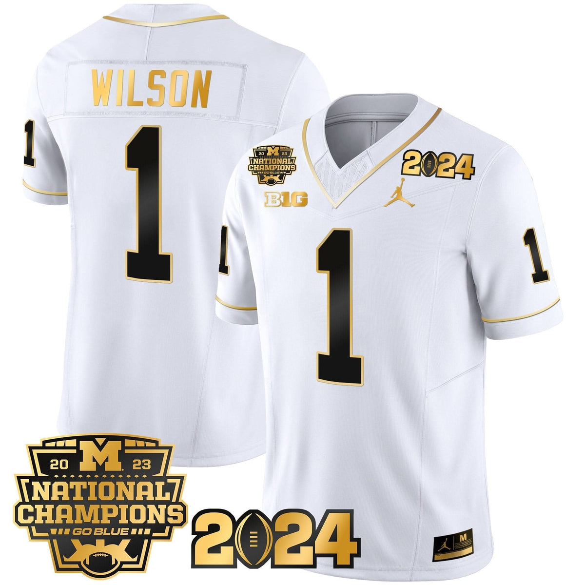 Michigan Wolverines 2023 National Champions Patch Gold Vapor Jersey-Cuztomshoes
