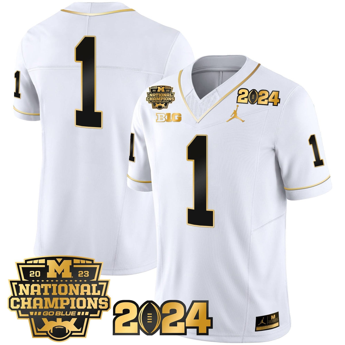 Michigan Wolverines 2023 National Champions Patch Gold Vapor Jersey-Cuztomshoes