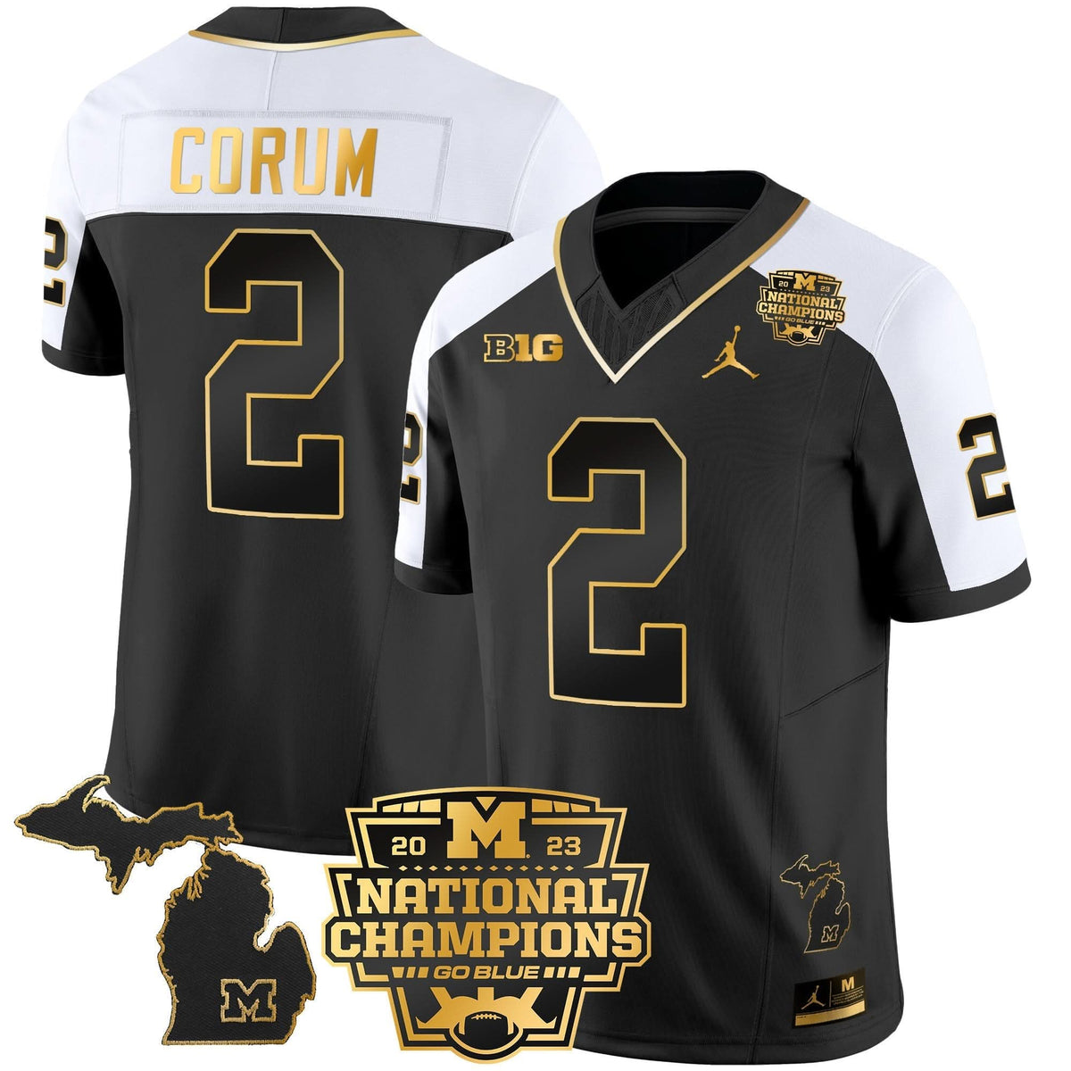Michigan Wolverines 2023 National Champions Patch Gold Vapor Jersey V3-Cuztomshoes