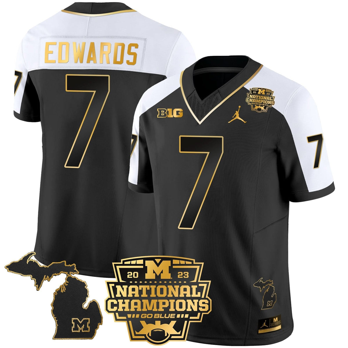Michigan Wolverines 2023 National Champions Patch Gold Vapor Jersey V3-Cuztomshoes