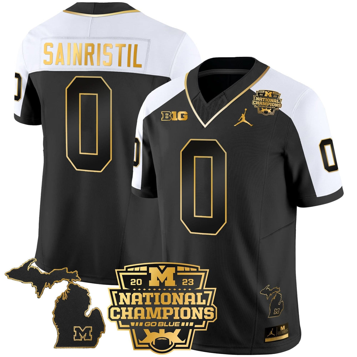 Michigan Wolverines 2023 National Champions Patch Gold Vapor Jersey V3-Cuztomshoes