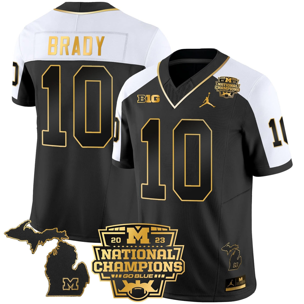 Michigan Wolverines 2023 National Champions Patch Gold Vapor Jersey V3-Cuztomshoes