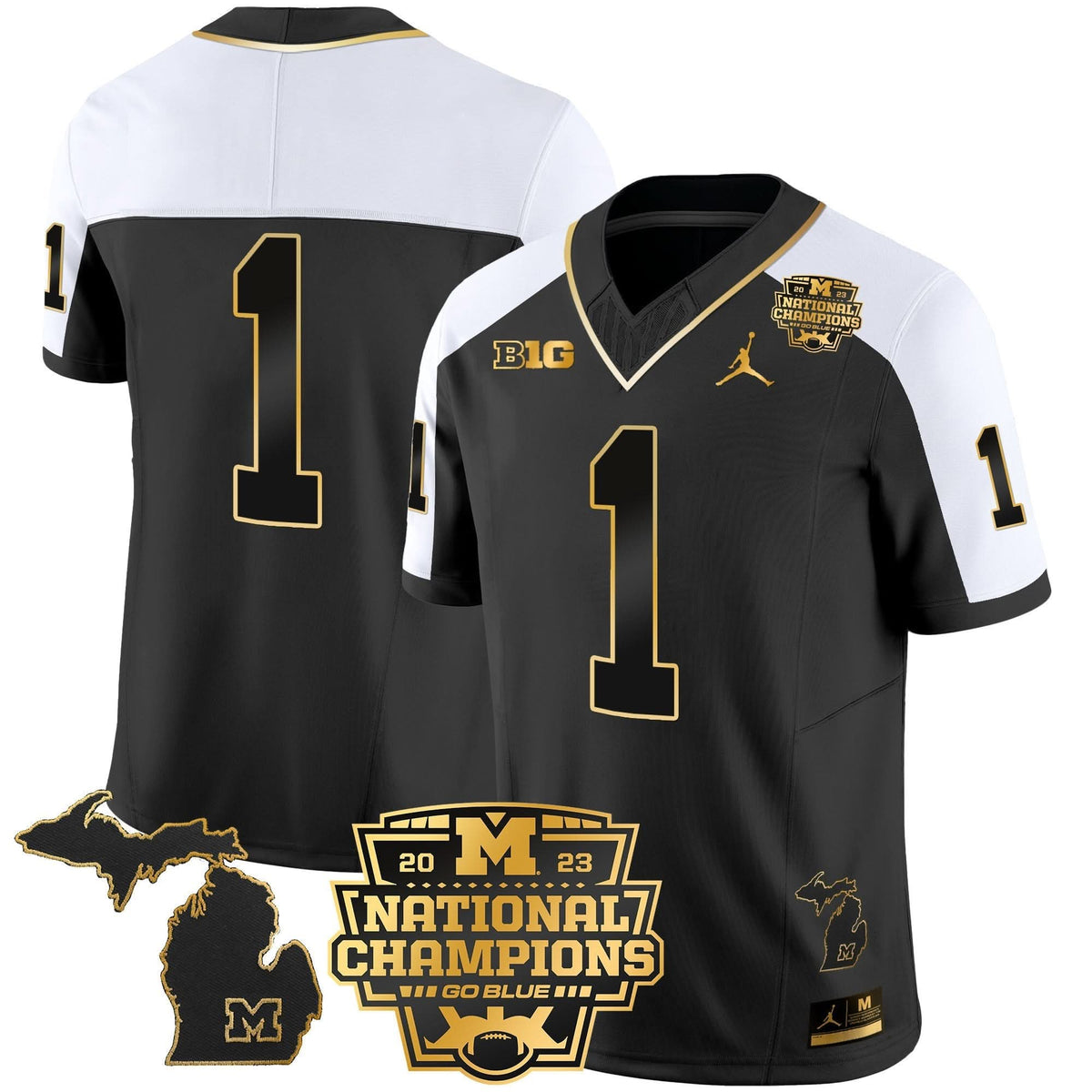 Michigan Wolverines 2023 National Champions Patch Gold Vapor Jersey V3-Cuztomshoes
