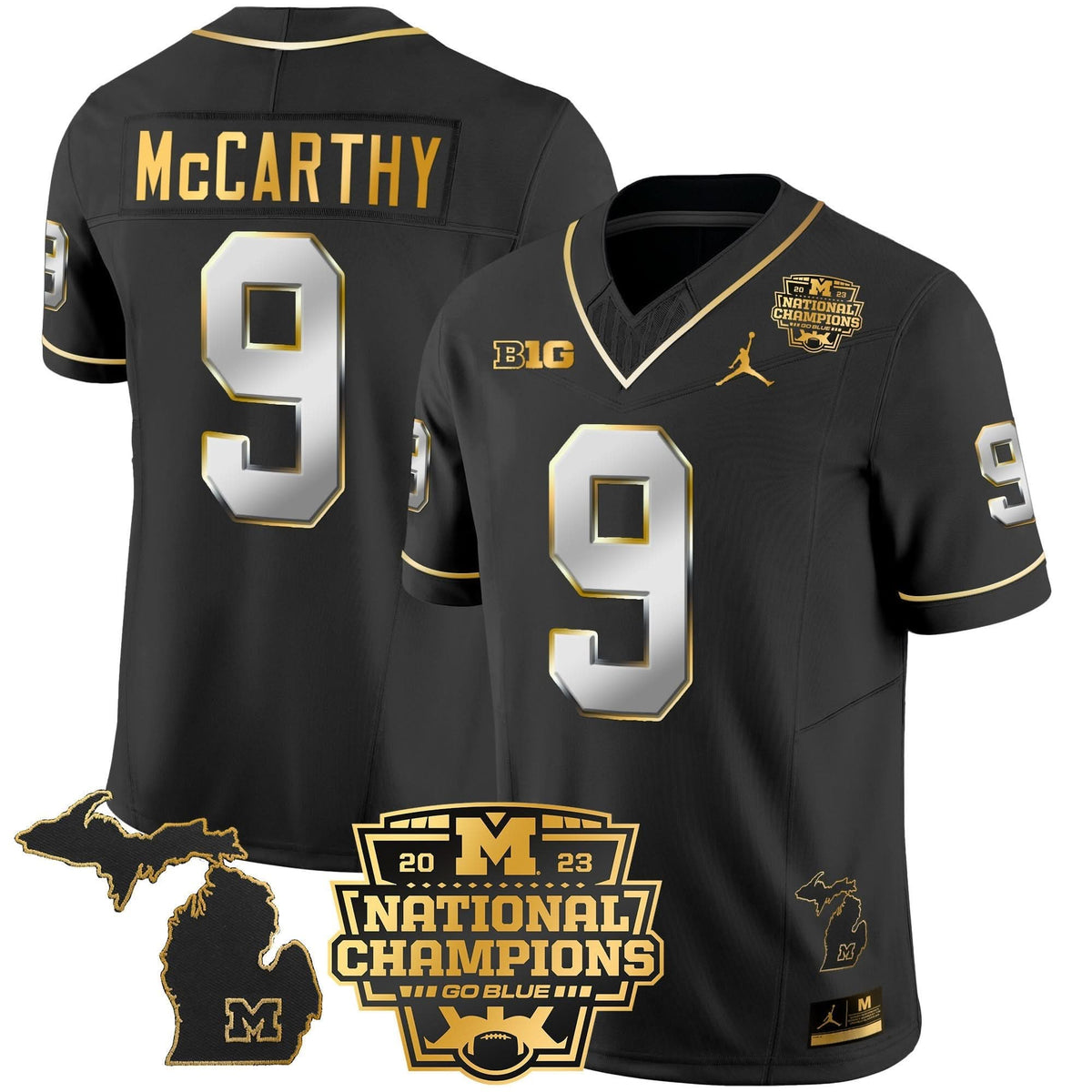 Michigan Wolverines 2023 National Champions Patch Gold Vapor Jersey V3-Cuztomshoes