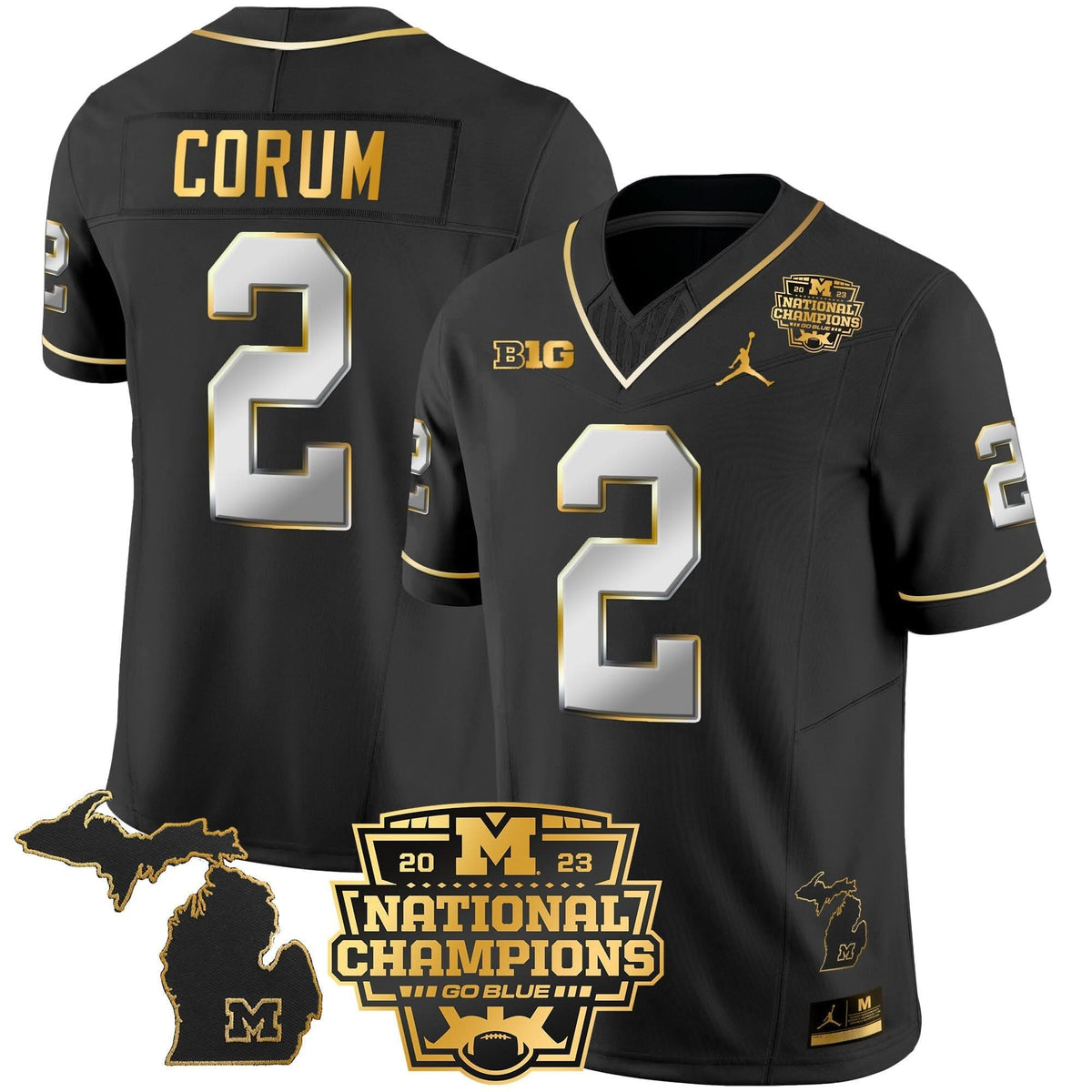 Michigan Wolverines 2023 National Champions Patch Gold Vapor Jersey V3-Cuztomshoes