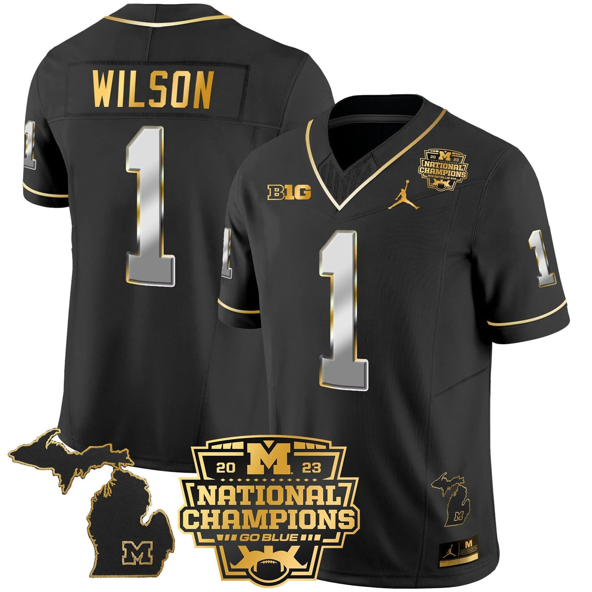 Michigan Wolverines 2023 National Champions Patch Gold Vapor Jersey V3-Cuztomshoes