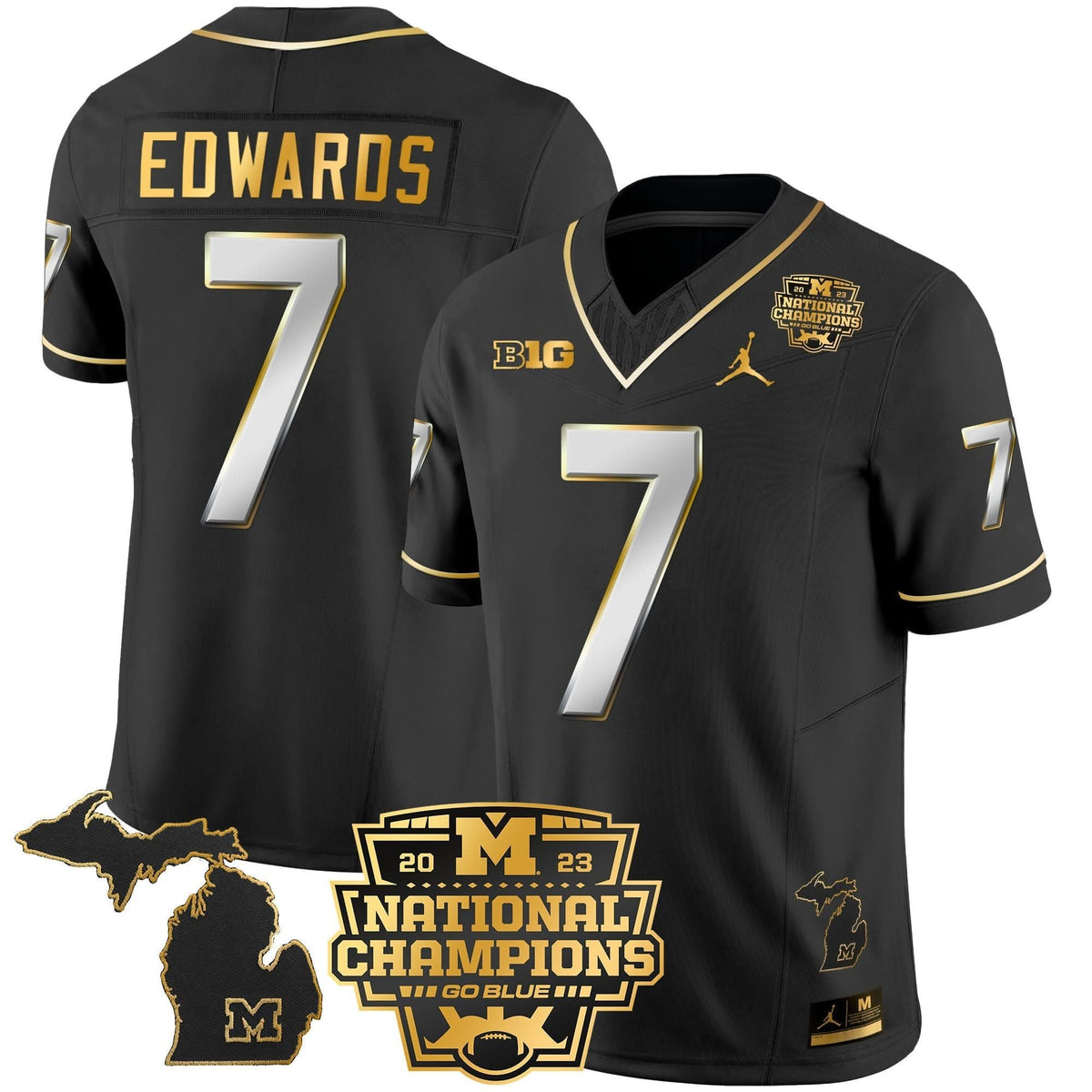 Michigan Wolverines 2023 National Champions Patch Gold Vapor Jersey V3-Cuztomshoes