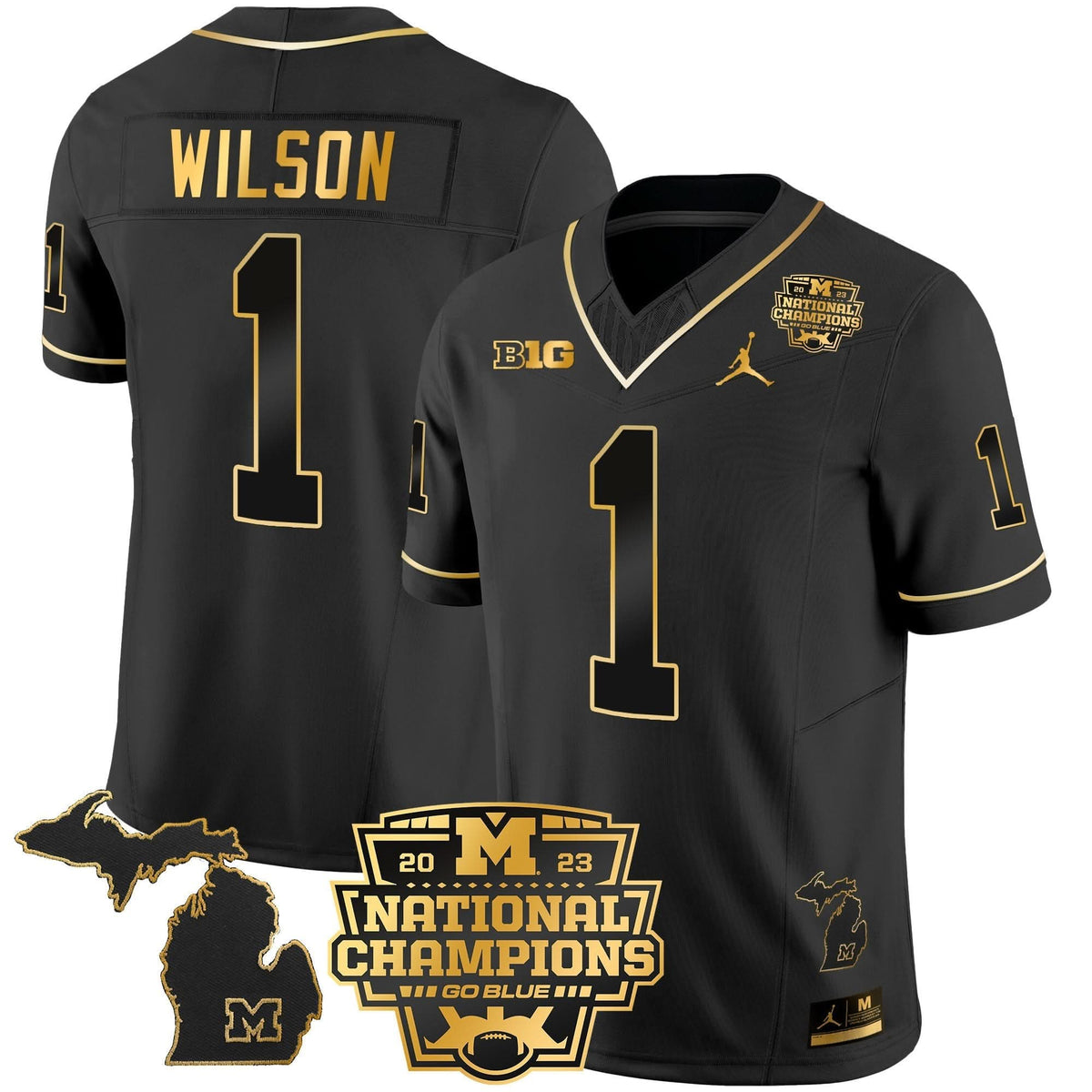 Michigan Wolverines 2023 National Champions Patch Gold Vapor Jersey V3-Cuztomshoes