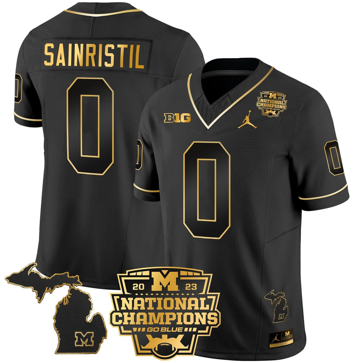 Michigan Wolverines 2023 National Champions Patch Gold Vapor Jersey V3-Cuztomshoes