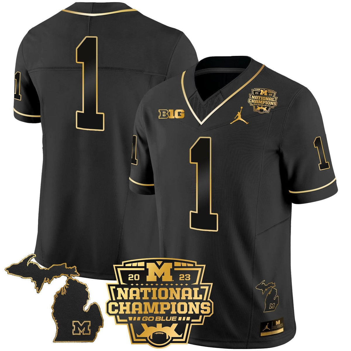 Michigan Wolverines 2023 National Champions Patch Gold Vapor Jersey V3-Cuztomshoes