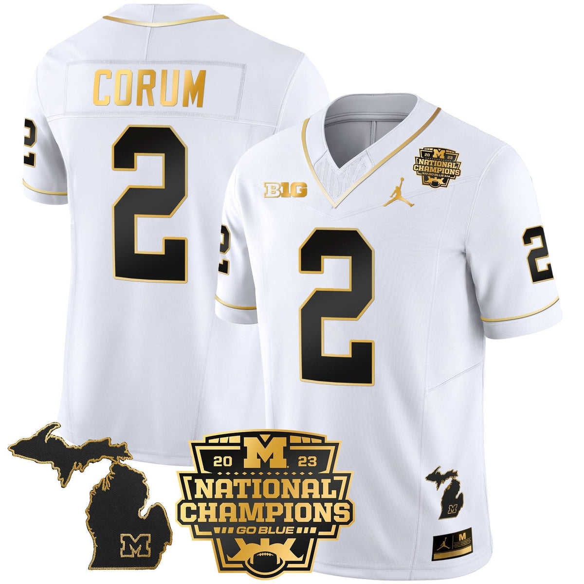 Michigan Wolverines 2023 National Champions Patch Gold Vapor Jersey V3-Cuztomshoes