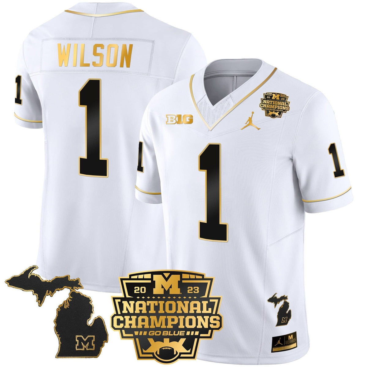 Michigan Wolverines 2023 National Champions Patch Gold Vapor Jersey V3-Cuztomshoes