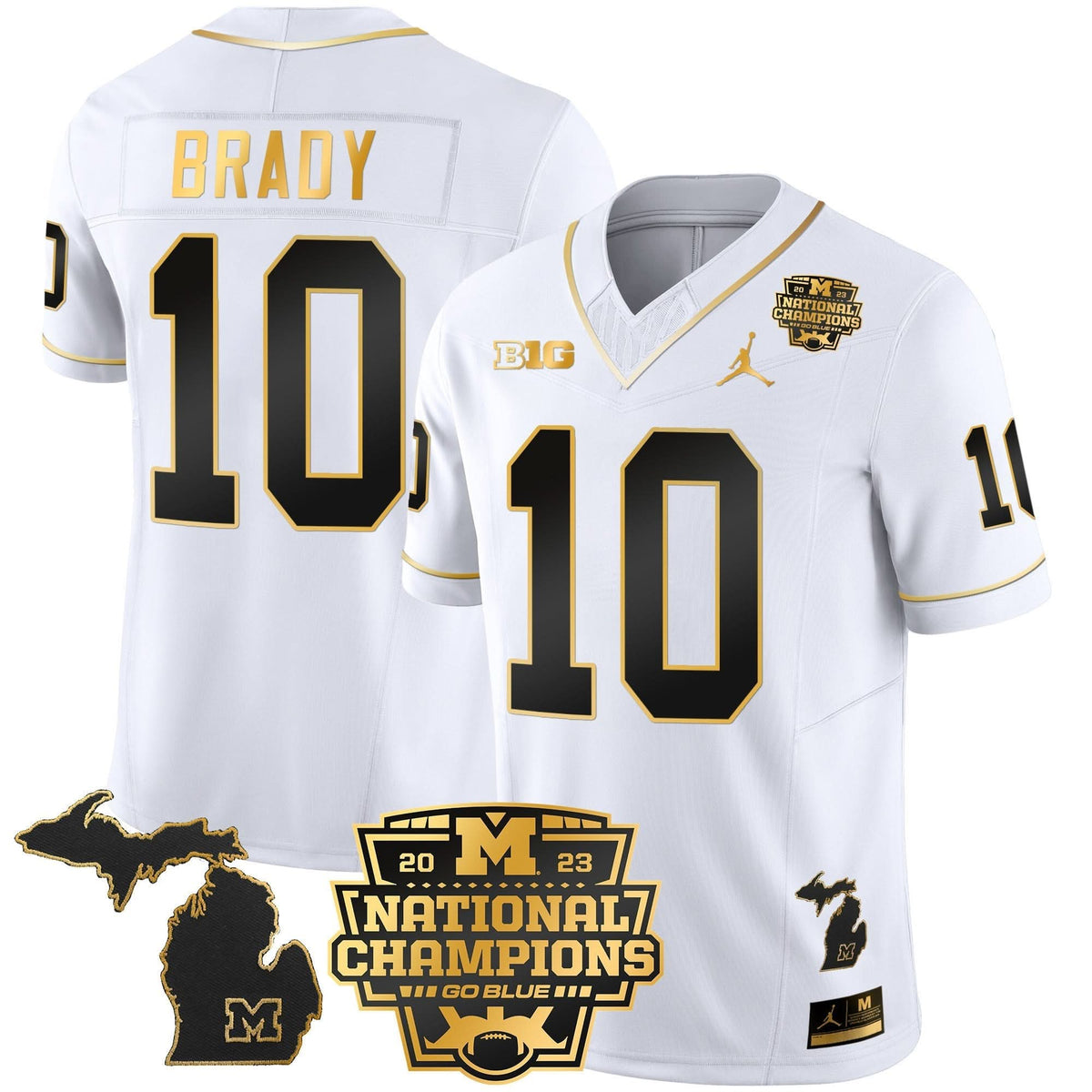 Michigan Wolverines 2023 National Champions Patch Gold Vapor Jersey V3-Cuztomshoes