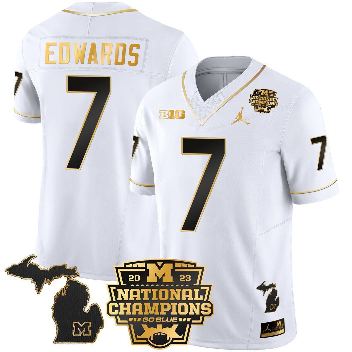 Michigan Wolverines 2023 National Champions Patch Gold Vapor Jersey V3-Cuztomshoes