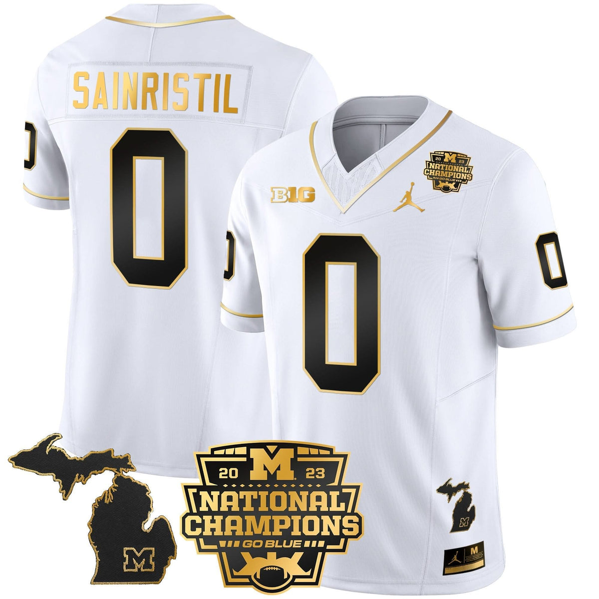 Michigan Wolverines 2023 National Champions Patch Gold Vapor Jersey V3-Cuztomshoes