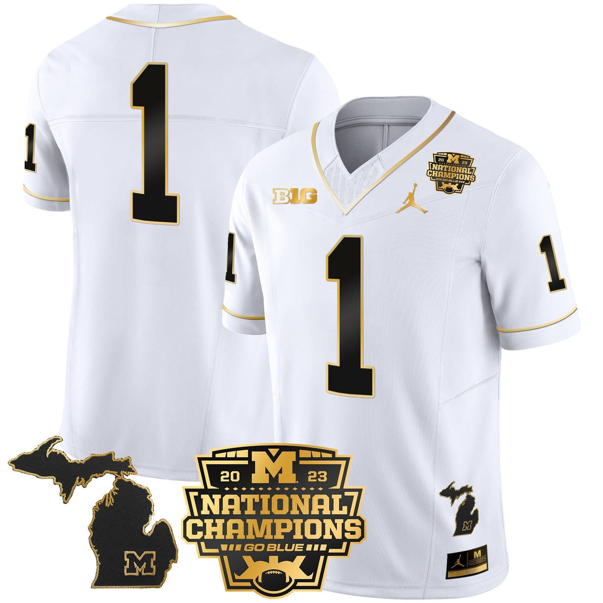 Michigan Wolverines 2023 National Champions Patch Gold Vapor Jersey V3-Cuztomshoes