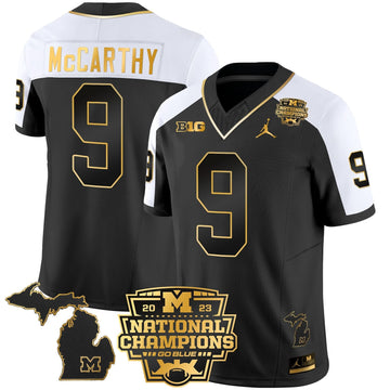 Michigan Wolverines 2023 National Champions Patch Gold Vapor Jersey V3-Cuztomshoes