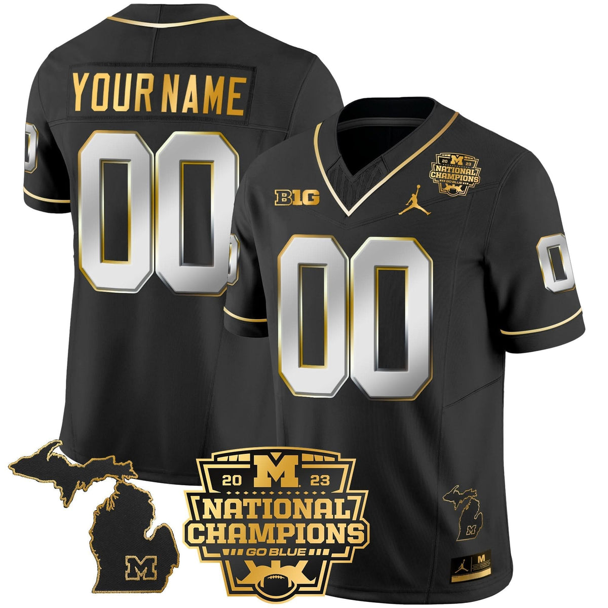 Michigan Wolverines 2023 National Champions Patch Gold Vapor Custom Jersey V3-Cuztomshoes