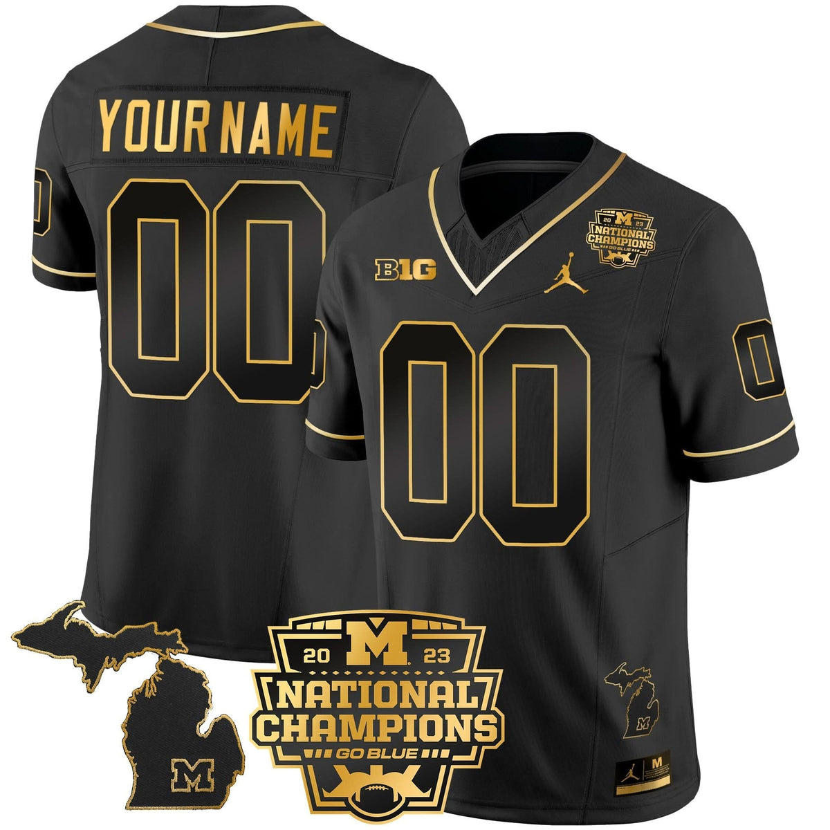 Michigan Wolverines 2023 National Champions Patch Gold Vapor Custom Jersey V3-Cuztomshoes