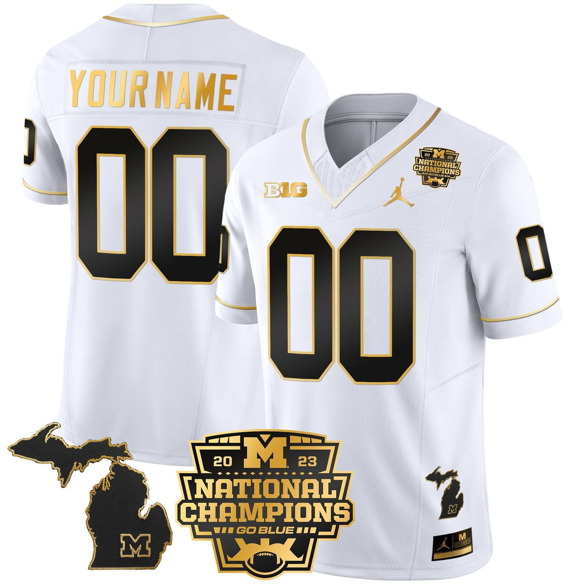 Michigan Wolverines 2023 National Champions Patch Gold Vapor Custom Jersey V3-Cuztomshoes